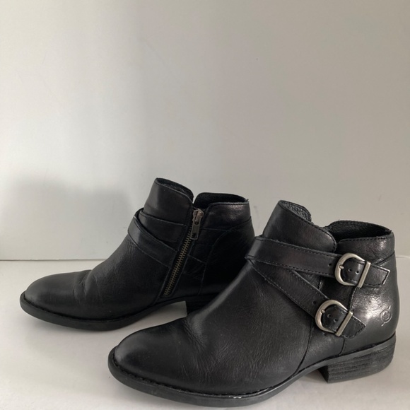 Born Ozark Women's Leather Ankle Boots Booties Side Zip Buckles 7M Black EUC - Picture 2 of 14